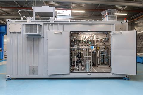 AREVA H2Gen has developed a flexible polymer electrolyte membrane (PEM) electrolysis system to produce hydrogen as the first step in power-to-gas production. (credit: MTU Solutions)